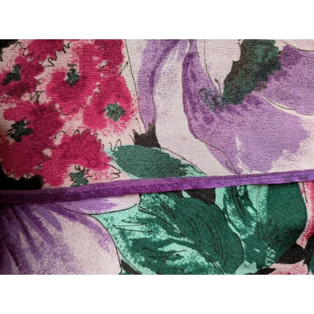 Adrienne Vittadini Floral Scarf Purple Pink Green Black Silky 11x53 Vintage